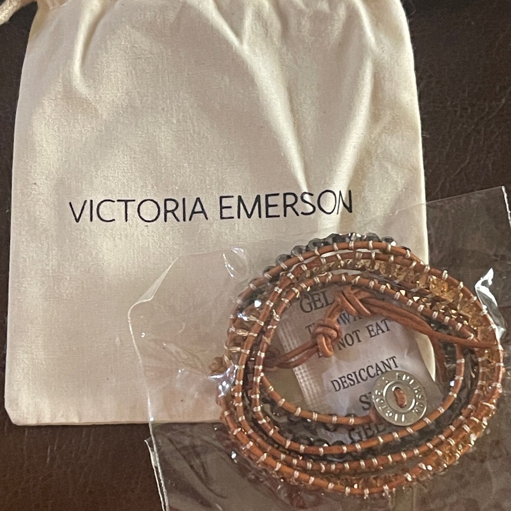 Victoria Emerson Tan Wrap Bracelet with Metallic Beads